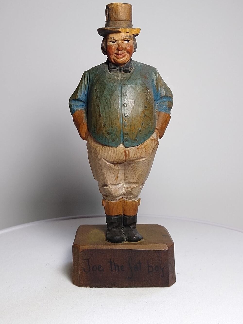 ANRI 5" Vintage Wood Figurine "Joe the Fat Boy" Hand-Carved Folk Art Decor Italy